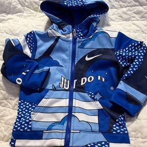Nike Baby THERMA-FIT Full-Zip Hooded Jacket Blue Graphic Fleece Inside 18 Months